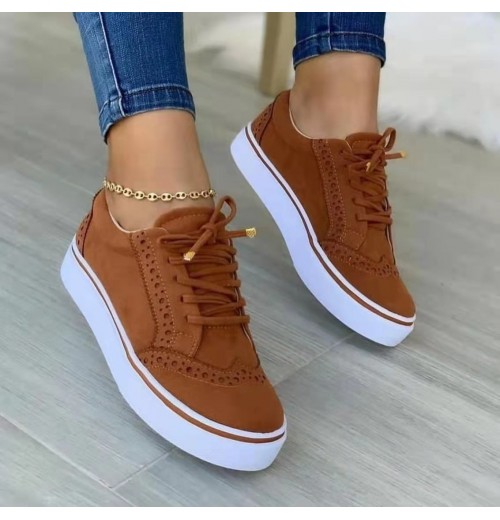 Women's Low-cut Brown Retro Suede Hollow Lace Up Leather Custom Shoes Sport Running Shoes Ladies Sneakers Casual Shoes For Women