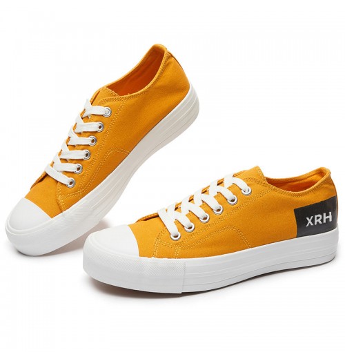 OEM & ODM Wenzhou Factory Bulk Canvas Sneaker Full Custom Logo Rubber Sole Yellow Canvas Shoes For Women Unisex