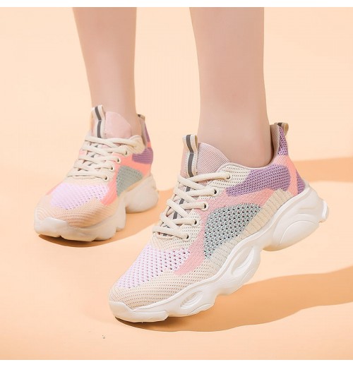 XRH New Spring Thick Bottom Increase White Black Sneaker Casual Chunky Knit Mesh Running Sport Walking Style Shoes For Womens