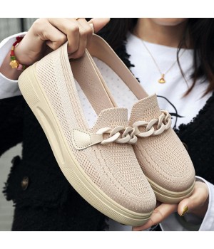 Xrh Wholesale Whenzhou Factory Spring Rounds Injection White Flats Shoes Knit Custom Knit Slip On Walking Style Shoes For Women