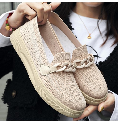 Xrh Wholesale Whenzhou Factory Spring Rounds Injection White Flats Shoes Knit Custom Knit Slip On Walking Style Shoes For Women